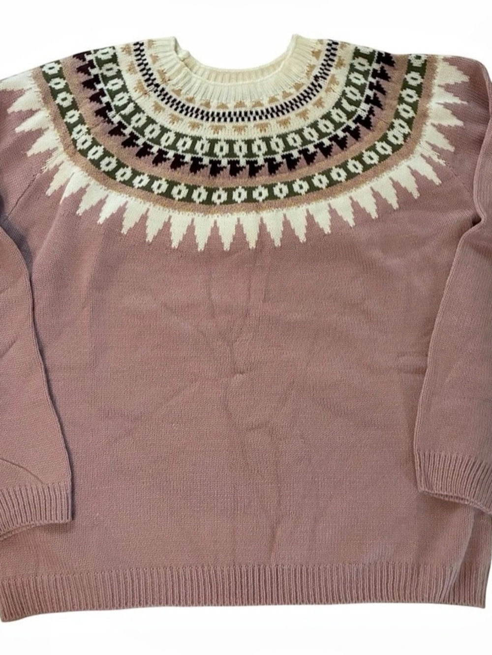 Geometric Fair Isle Sweater in Pink Size Large